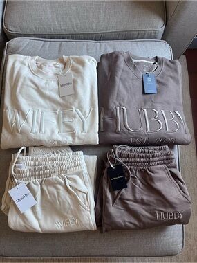 Wifey & Hubby Matching Sweat Set - Cream & Brown